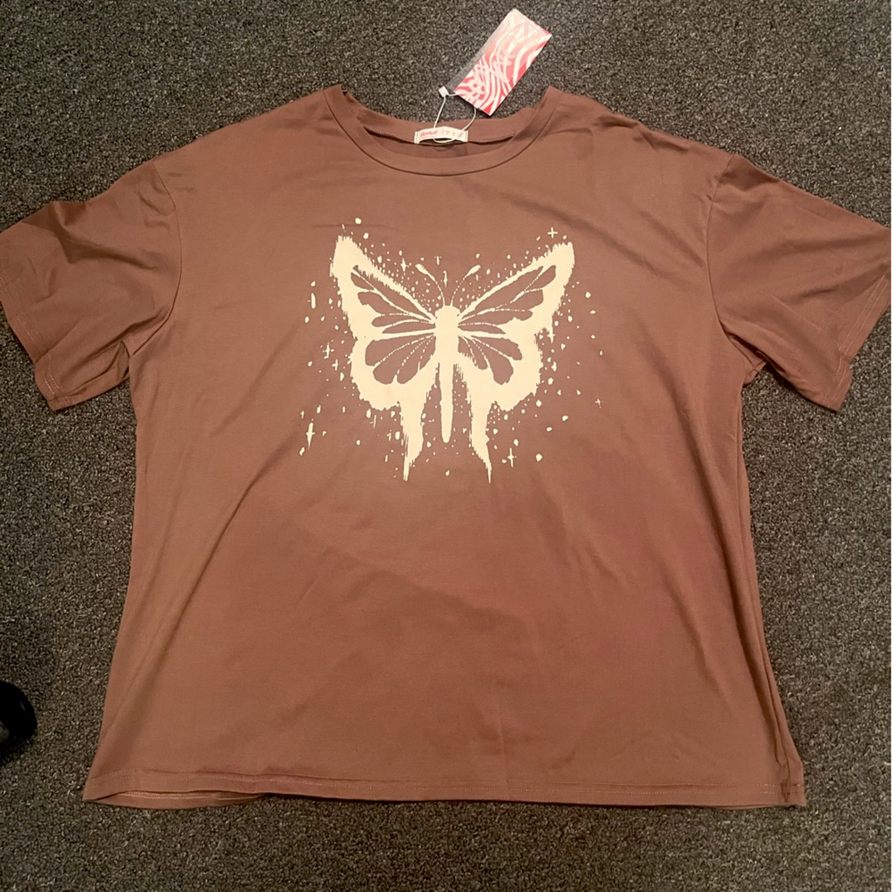 ROMWE T-Shirt Brown/White : Medium